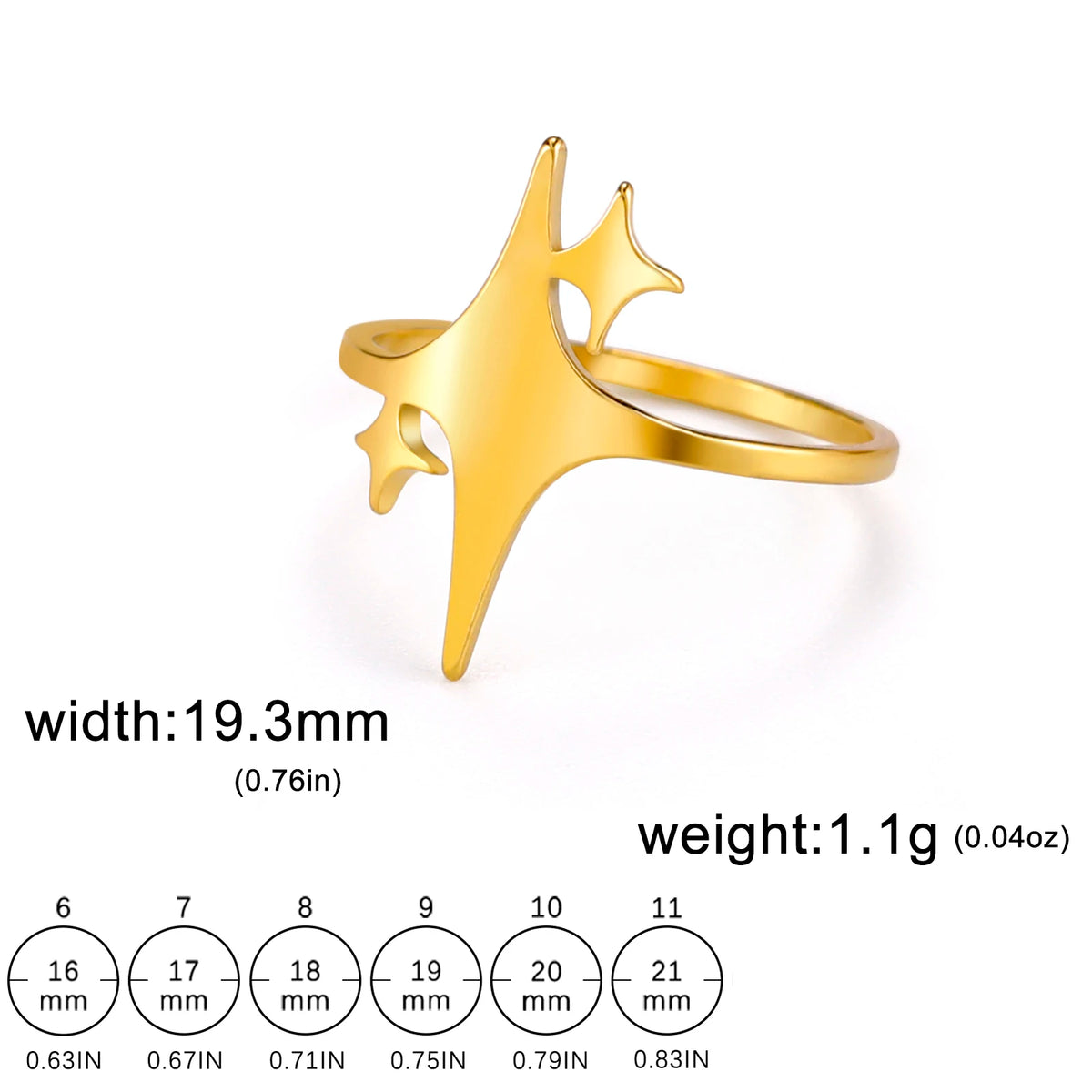 Four Pointed Sparkle Star Ring Stainless Steel