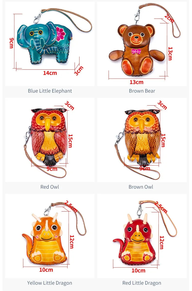 Genuine Leather Cute Coin Purses Handmade Animal Mini Cases