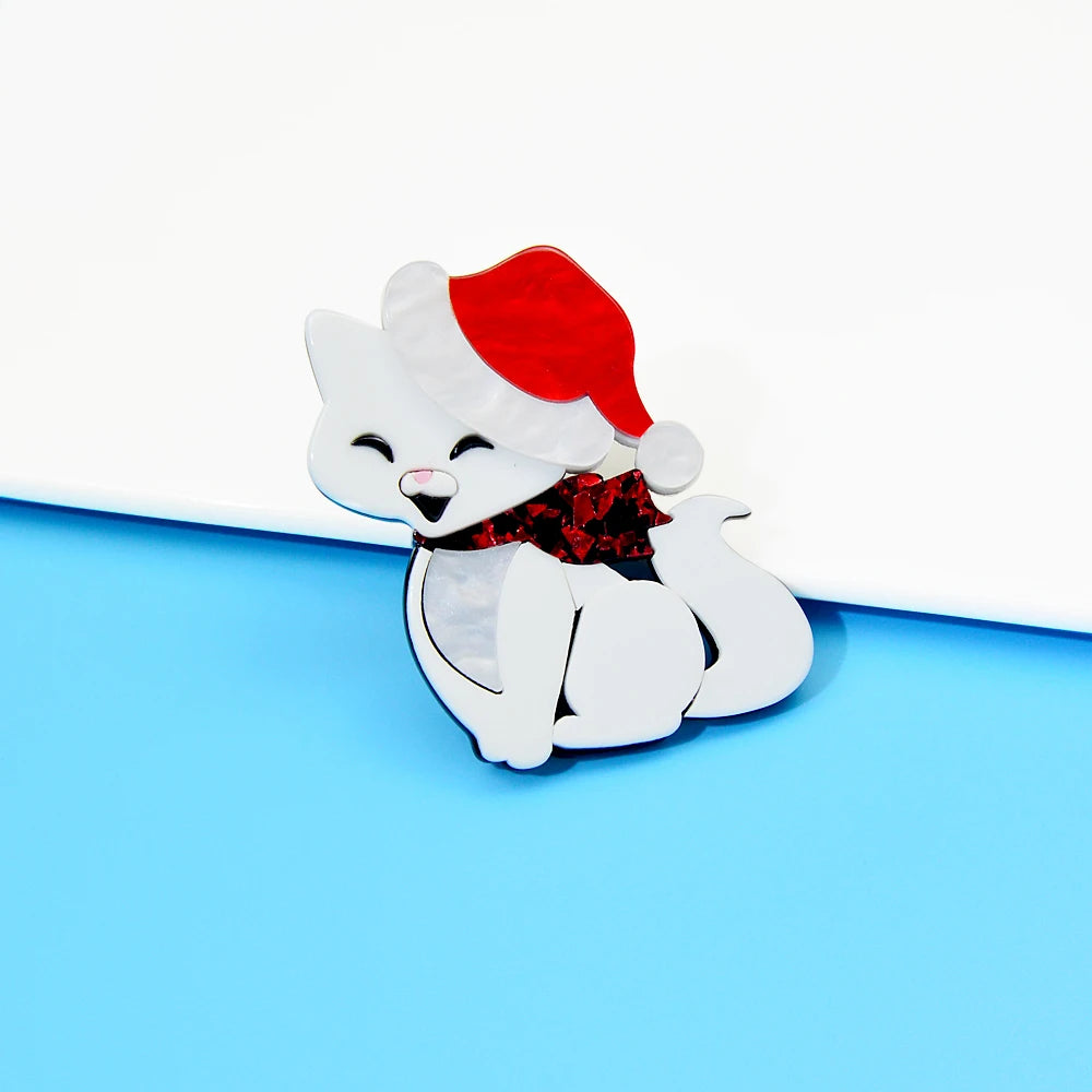 Christmas Kitty Cat Acrylic Brooch
