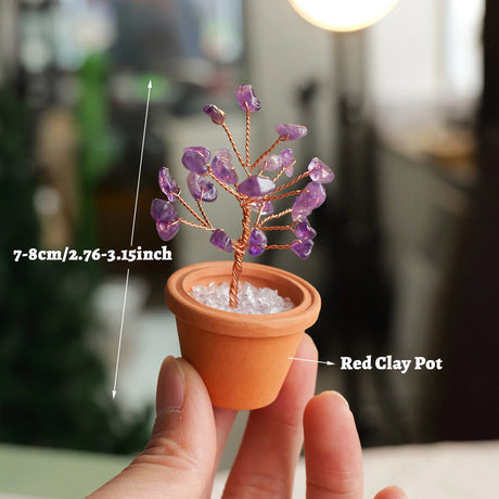 1pc Natural Crystal Mini Tree Clay Pot Amethyst Quartz Healing Gemstones Pot Plant Home Decor