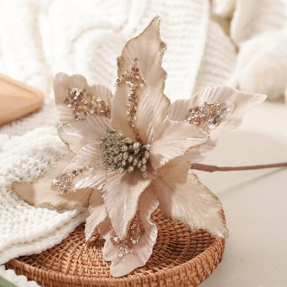 28cm Hanging Glitter Xmas Flower Christmas Decoration