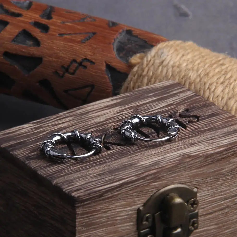 Twisted Rope Stainless Steel Huggie Hoop Earrings for Men with Wooden Box