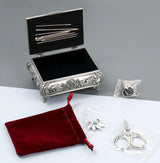Antique Style Stainless Steel Sewing Box with Scissors, Needles, Threader and Thimble