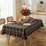 Christmas Plaid Ruffled Tablecloth Round and Rectangle Table Decoration