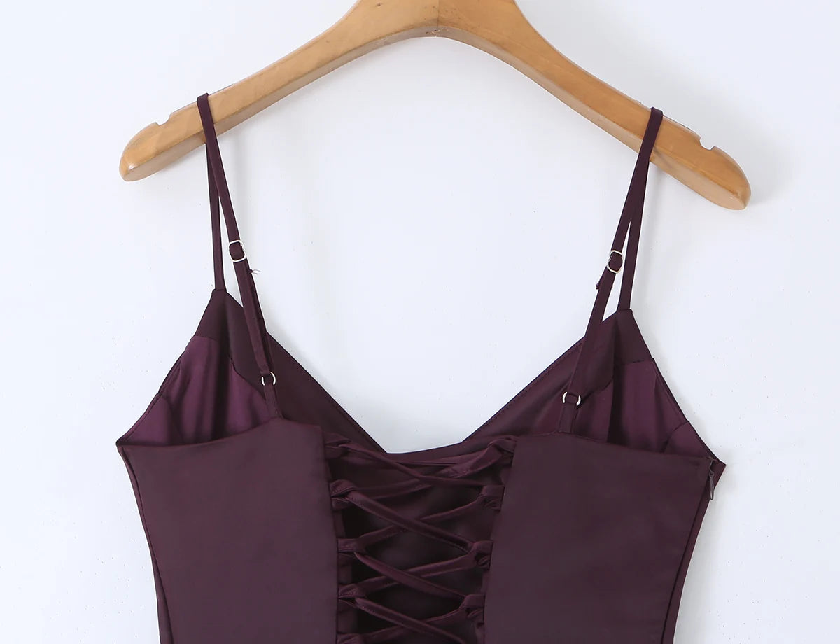 Laced Back Satin Sling Slip Dress Layering Piece