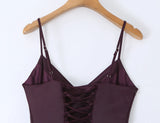 Laced Back Satin Sling Slip Dress Layering Piece