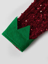 4 Pcs Kids Christmas Costumes Girls Santa's Elf Costume Sequinned Elf Dress Shoes Stockings and Hat