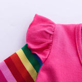 Girls' Long Sleeve Unicorn Dress Two Pockets Rainbow Sleeves
