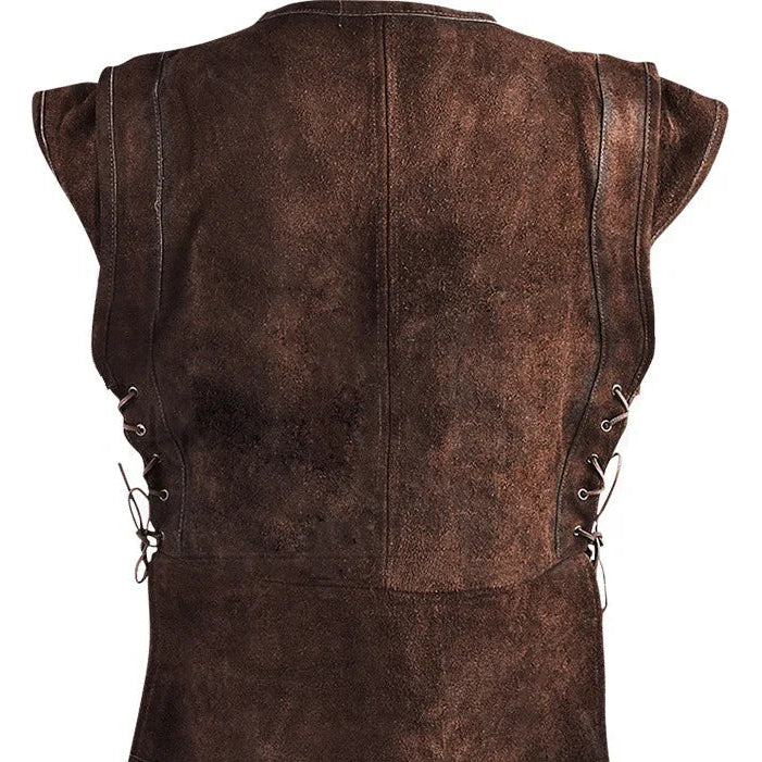 Men's Medieval Faux Suede Vest Sleeveless Shirt Vikings Cosplay Archer Costume