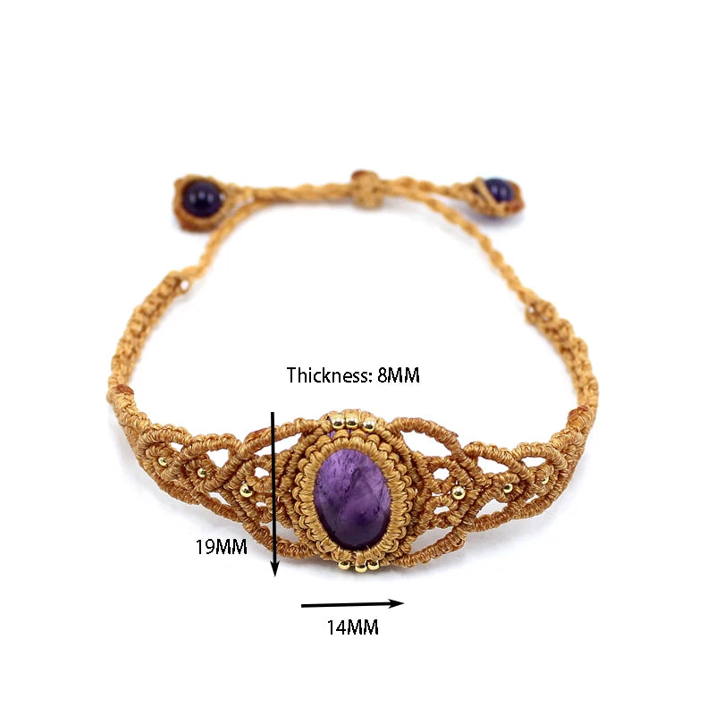 Natural Stone Braided Wax Cord Adjustable Bracelets Rose Quartz Lapis Lazuli Amethyst