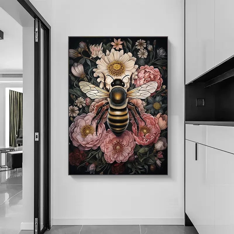 Wild Flower Bumblebee Canvas Prints Dark Academia Wall Art