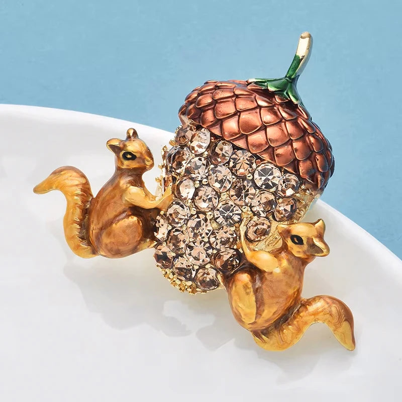 Squirrels And Acorn Brooch