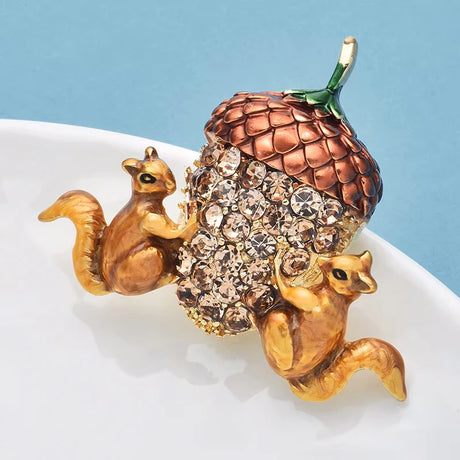Squirrels And Acorn Brooch