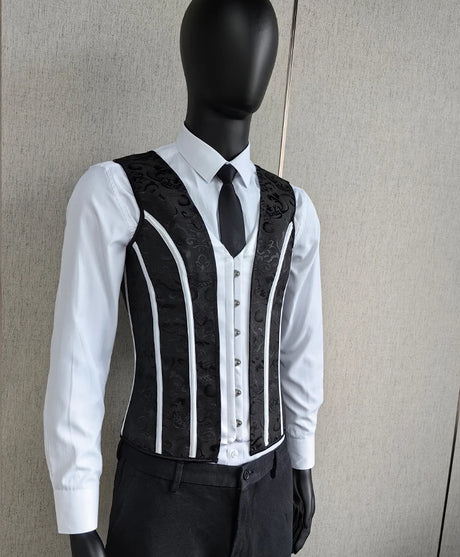 Vintage Circus Men's Boned Waistcoat Corset Vest Lace Up Burlesque Performance Stage Costume