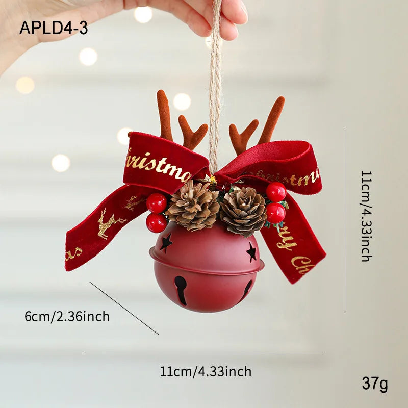 Christmas Bell Antlers Bow Pinecone Bell Christmas Hanging Decoration