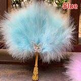 Ostrich Feather Fan Round Fan with Golden Hollow Handle Court Dance Hand Fans