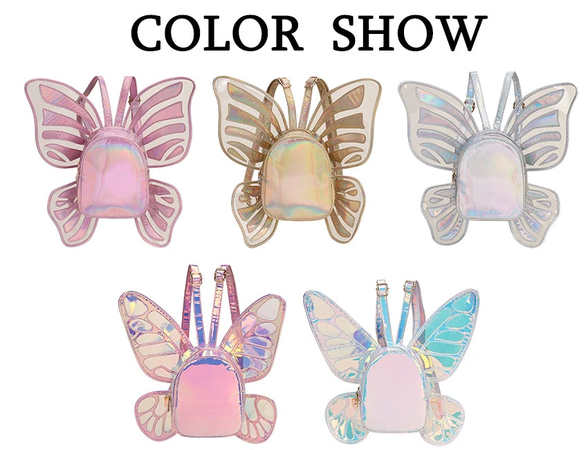 Mini Backpack Butterfly Wings Daypack Holographic Leather