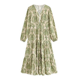 Teresa's Green Floral Long Sleeve Midi Dress