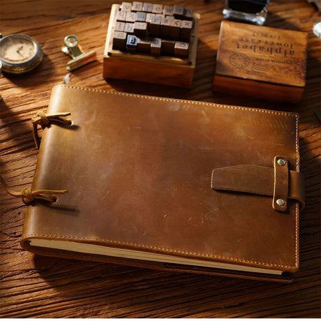 Stitched Genuine Leather Notebook 6 Colours Handmade Journal with Lock Blank Kraft Paper 200 Pages Sketchbook