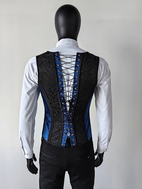 Vintage Circus Men's Boned Waistcoat Corset Vest Lace Up Burlesque Performance Stage Costume