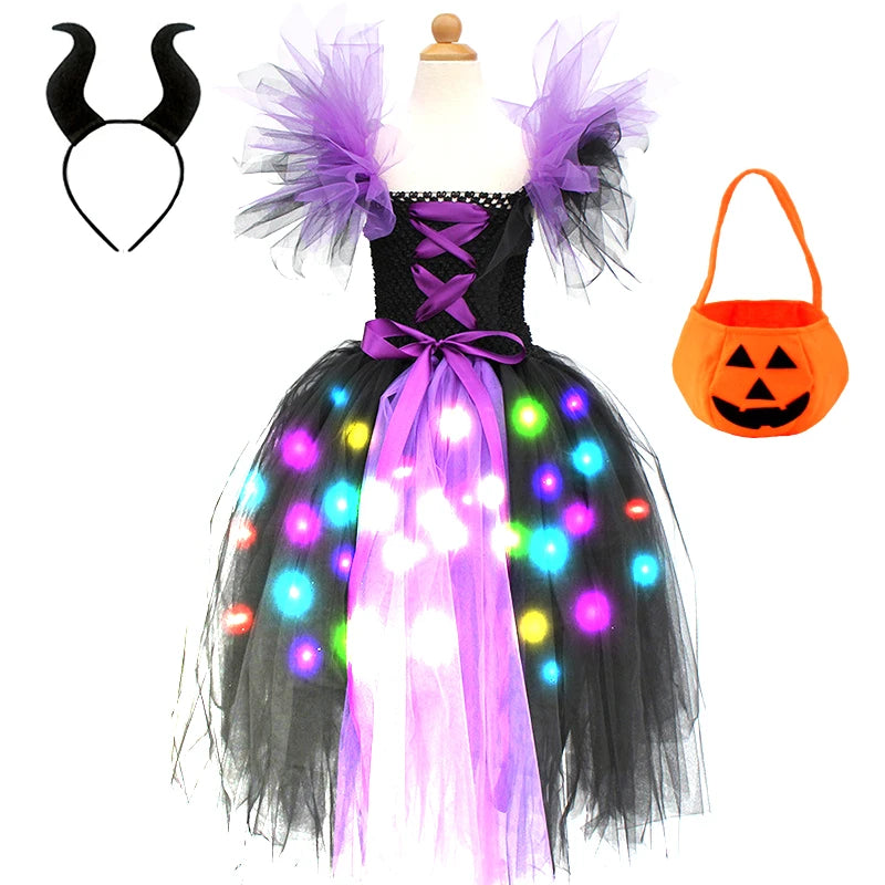 Girls Witch Ghost Vampire Halloween Costume Fluffy Tulle Dress