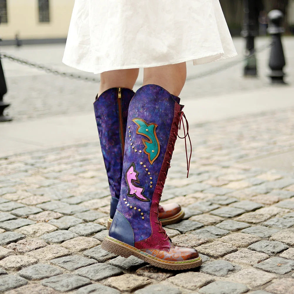 Wanda's Purple Genuine Leather Motorcycle Boots