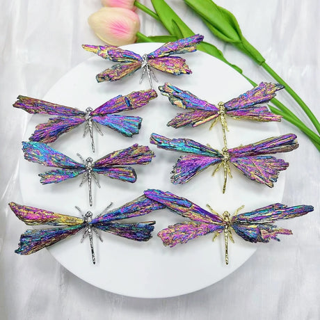 One Natural Tourmaline Electroplated Dragonfly Home Decor