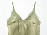 Y2k Asymmetrical Spliced Lace Satin Slip Long Camisole Top Layering Dress Side Slit Hem
