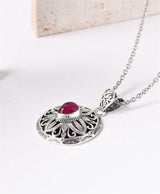 The Eye of the Wise S925 Sterling Silver Pendants Ancient Pattern Red Corundum