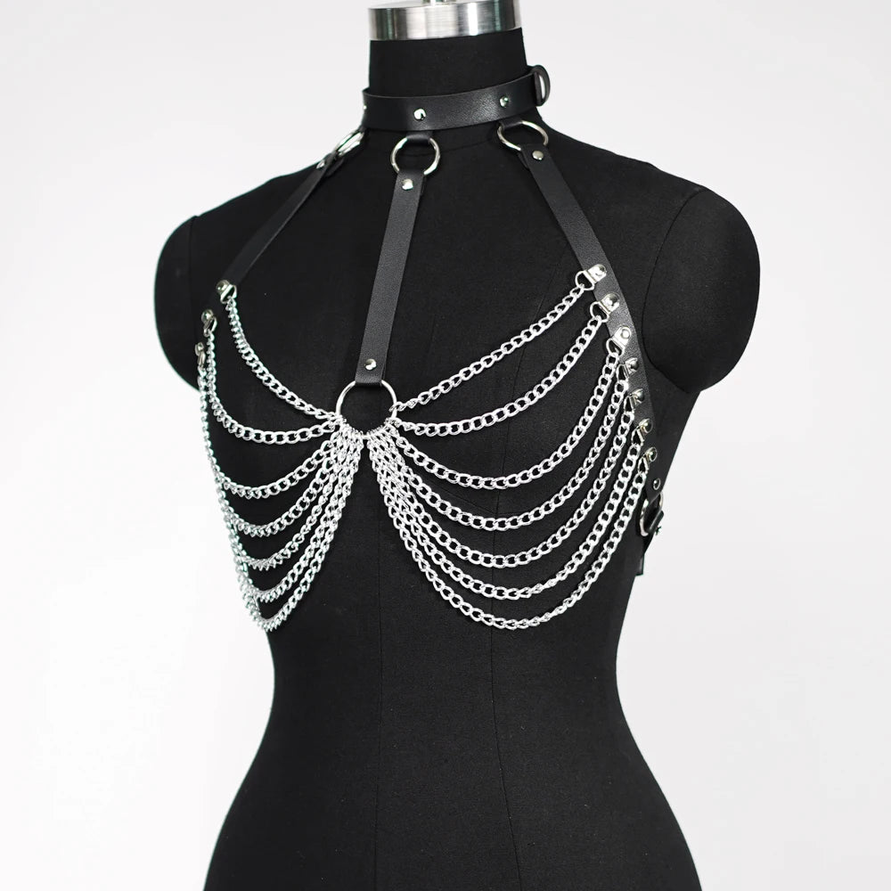 Rib Cage Harness Chest Body Harness Gothic Punk Faux Leather & Chains