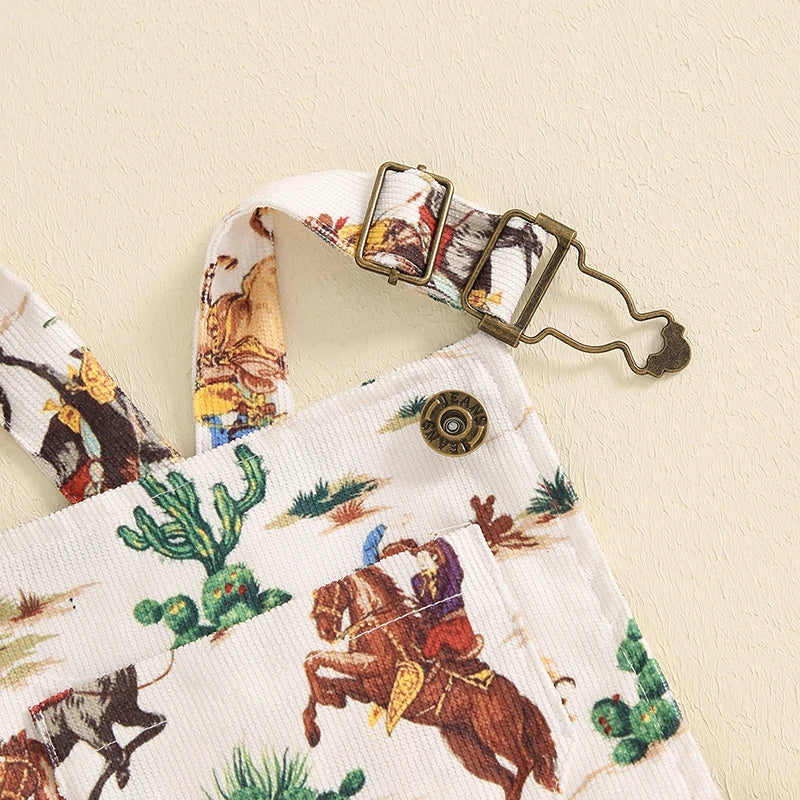 Cowboy Print Corduroy Overalls Baby Girl Summer Romper Toddler Clothes