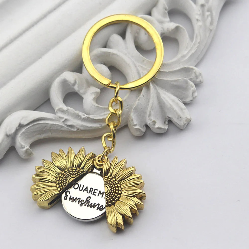 You Are My Sunshine Keyring Open Locket Sunflower Pendant