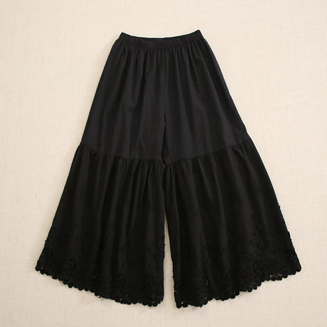Mori Girl Embroidered Cotton Wide Leg Layering Pants