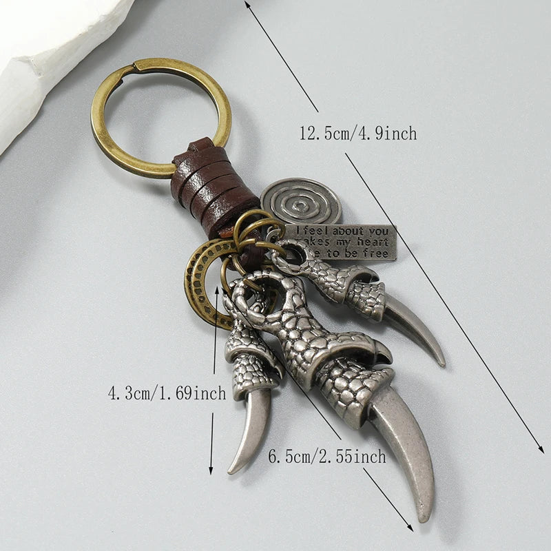 Dragon Claw Braided Leather Keychains Key Rings