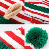 Christmas Elf Striped Beanies Hat Knitted Xmas Cap with Small Ears for Women Men