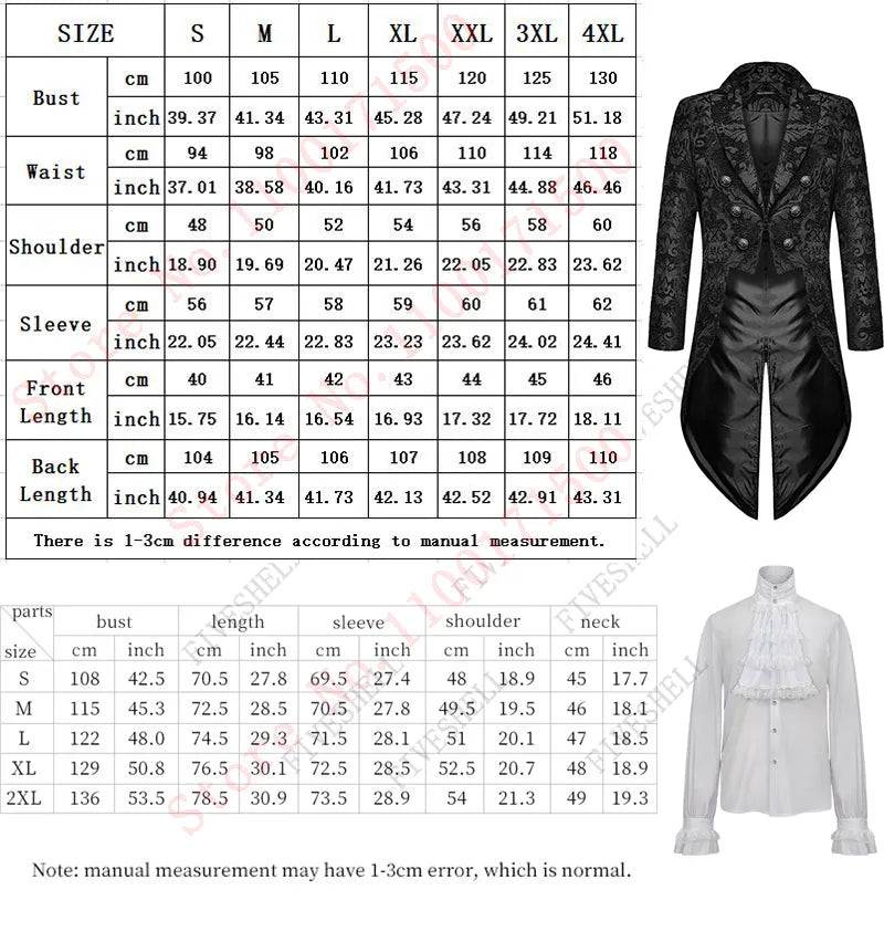 Mens Gothic Steampunk Tailcoat Medieval Brocade Damask Jackets