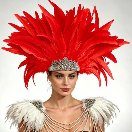 Venetian Carnivale Style Glitter Sequins Feather Crown Costume Headpeice