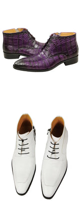 Gator Boots Pointed Toe Mens Genuine Leather Shoes White Purple Green