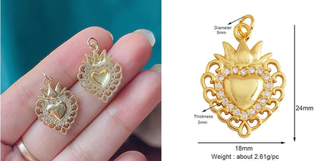 Red and Gold Sacred Heart Charms 18K Gold Plated for Jewellery Making