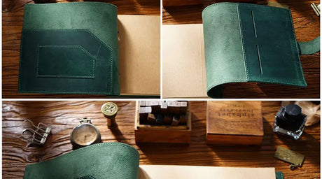 Stitched Genuine Leather Notebook 6 Colours Handmade Journal with Lock Blank Kraft Paper 200 Pages Sketchbook