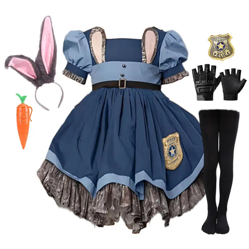 Judy Bunny Police Officer Cosplay Costume for Little Girls Zoo Utopia Dress Up Rabbit Book Week Costume