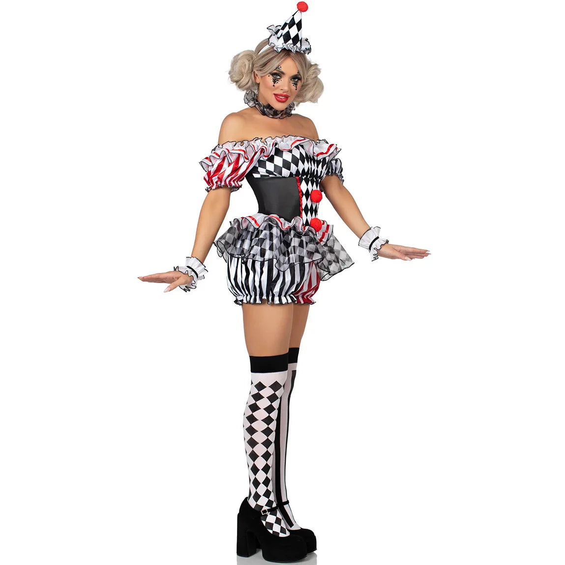 Clown Cosplay Costume Circus Performance Jumpsuit Halloween Party Carnival Jester Theater Stage Performance