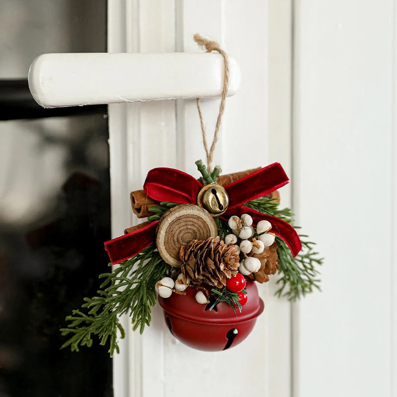 Christmas Bell Antlers Bow Pinecone Bell Christmas Hanging Decoration