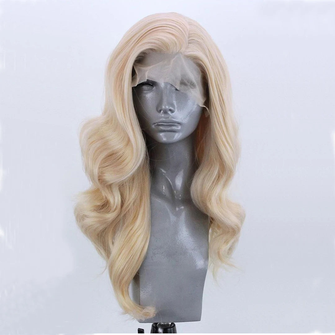 Golden Blonde Long Wavy Synthetic Lace Front Wig