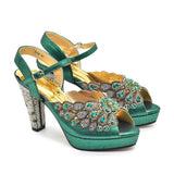 Peacock Party Shoes Wedding Peep Toe Pumps with Rhinestone