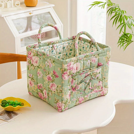 Floral Quilted Fabric Storage Bins with Handles Multi-Compartment Organiser William Morris