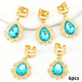 5pcs Braid Clips Filigree Alloy Inlaid Rhinestone Teardrop Pendant Hair Accessories