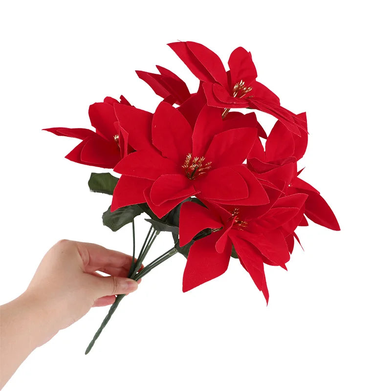 Artificial Christmas Red Poinsettia Flower Bouquets