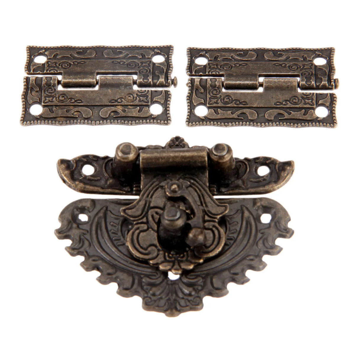 3pcs/set Antique Bronze Padlock Wood Box Latch Hasp Hinge Furniture Hardware