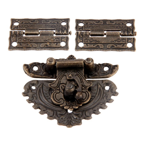 3pcs/set Antique Bronze Padlock Wood Box Latch Hasp Hinge Furniture Hardware